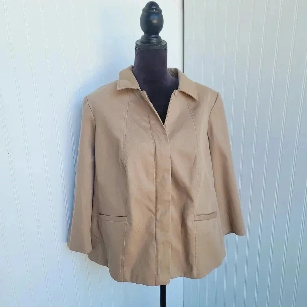 $189 Talbots Women’s Jacket Coat Tan/Brown Lined Full Zip Cotton Blend Sz 12W